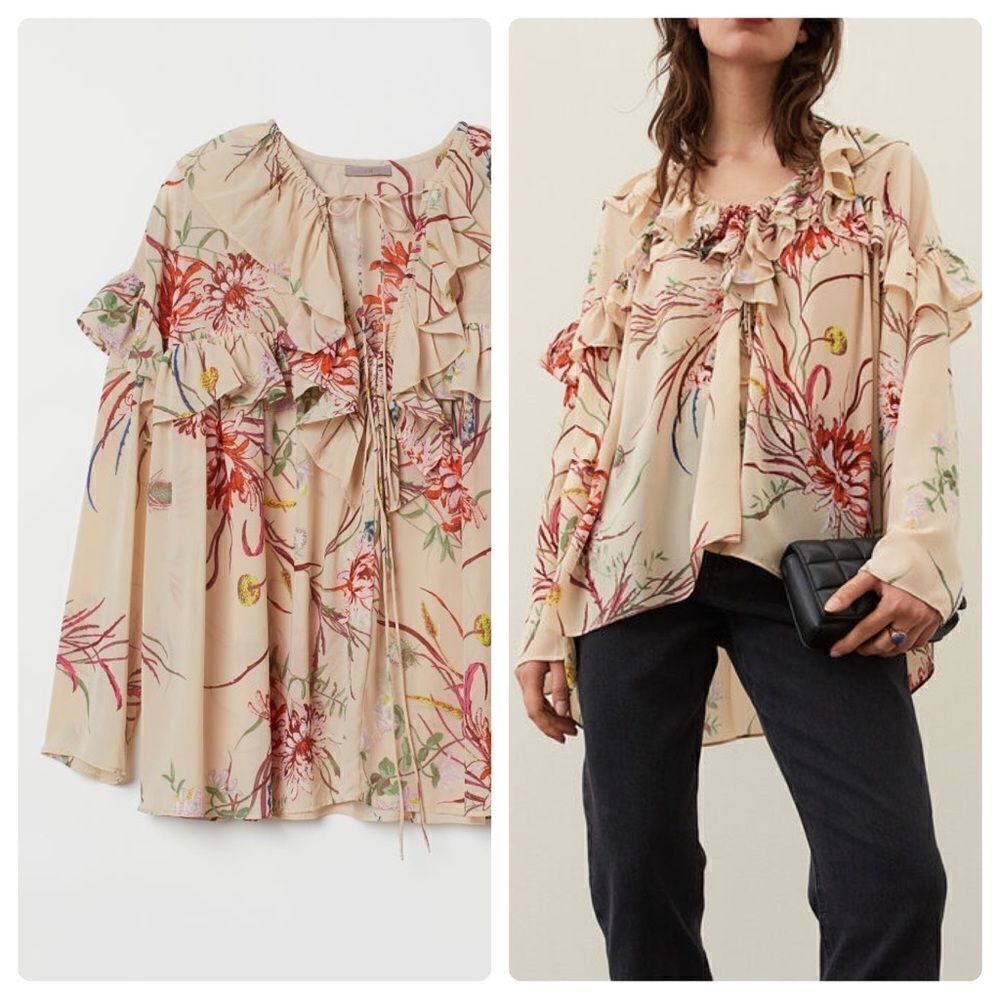 Flounce Trimmed Blouse H&M New